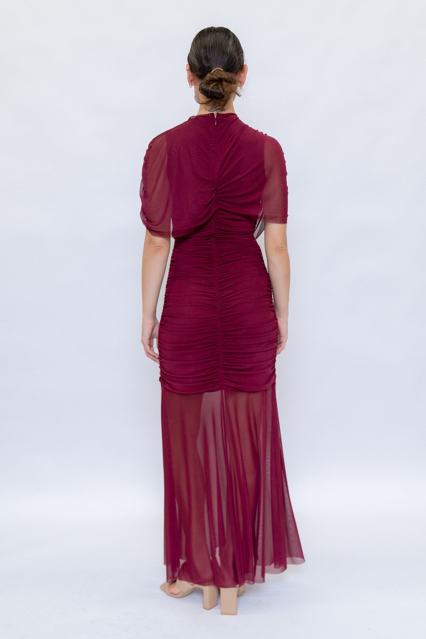 THERESA CAPE DRESS BURGUNDY