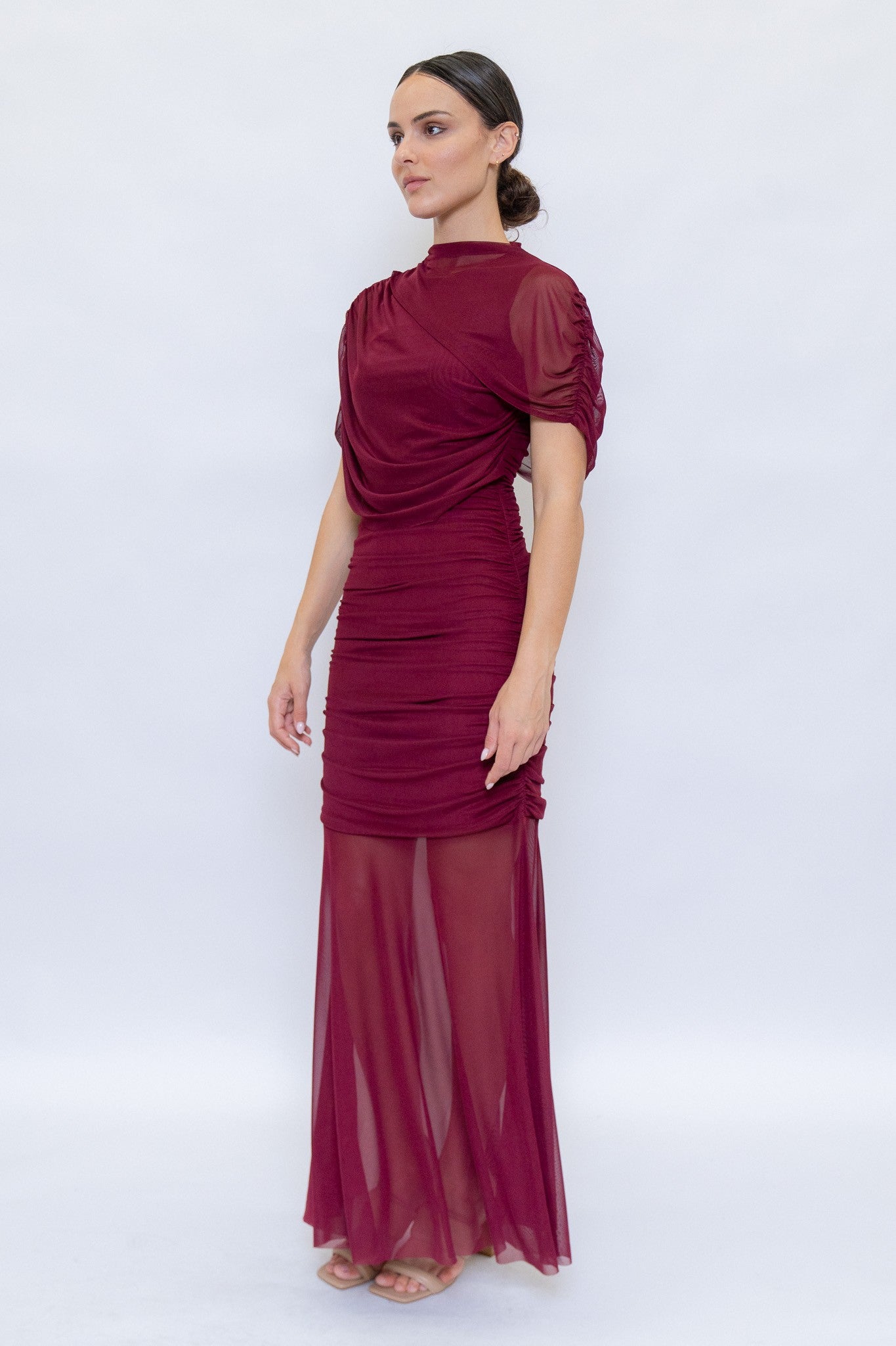 THERESA CAPE DRESS BURGUNDY
