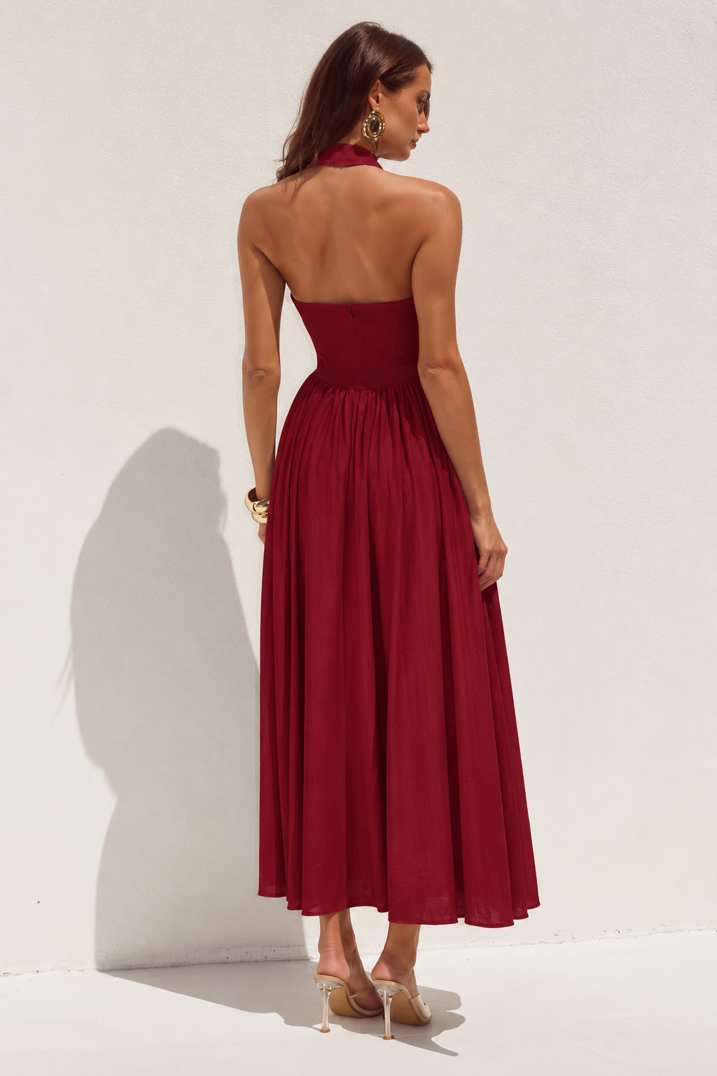 SAMMI HALTER MIDI DRESS - WINE