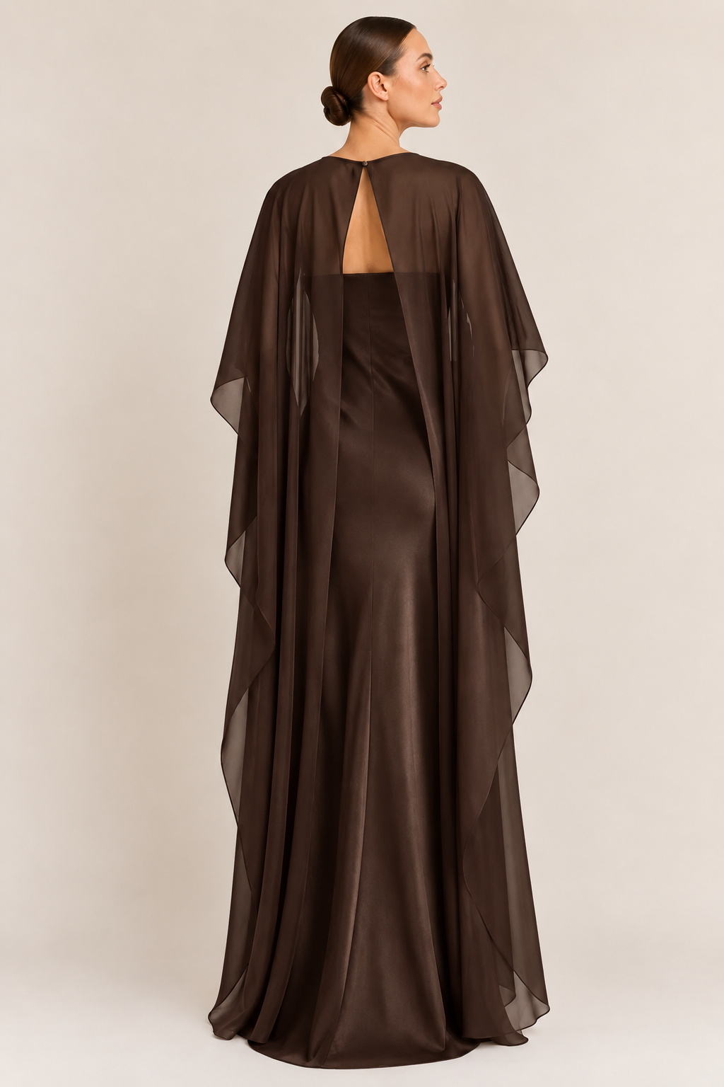 SELENE CAPE DRESS CHOCOLATE