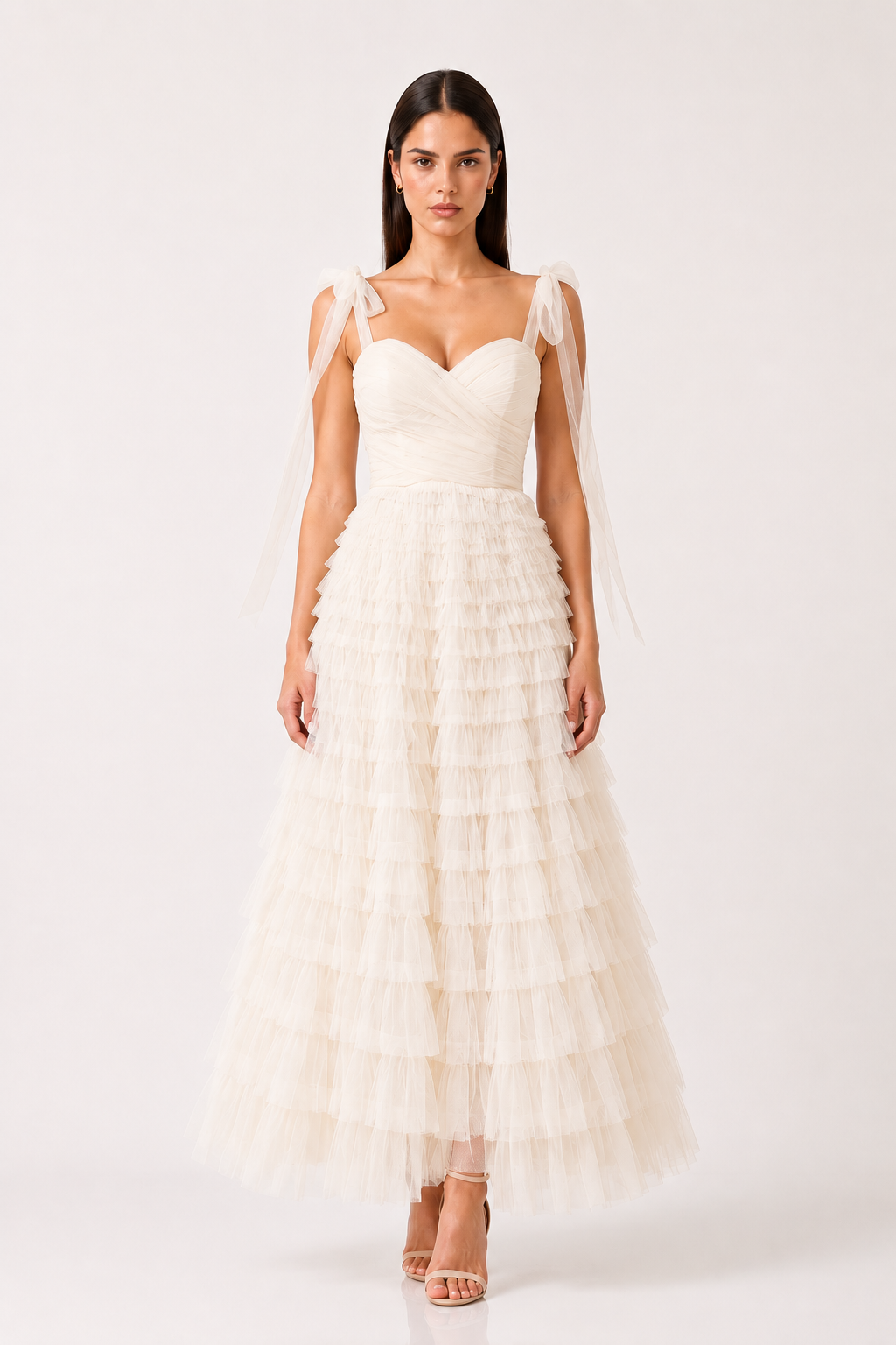 TULLE MIDI DRESS IN CREAM