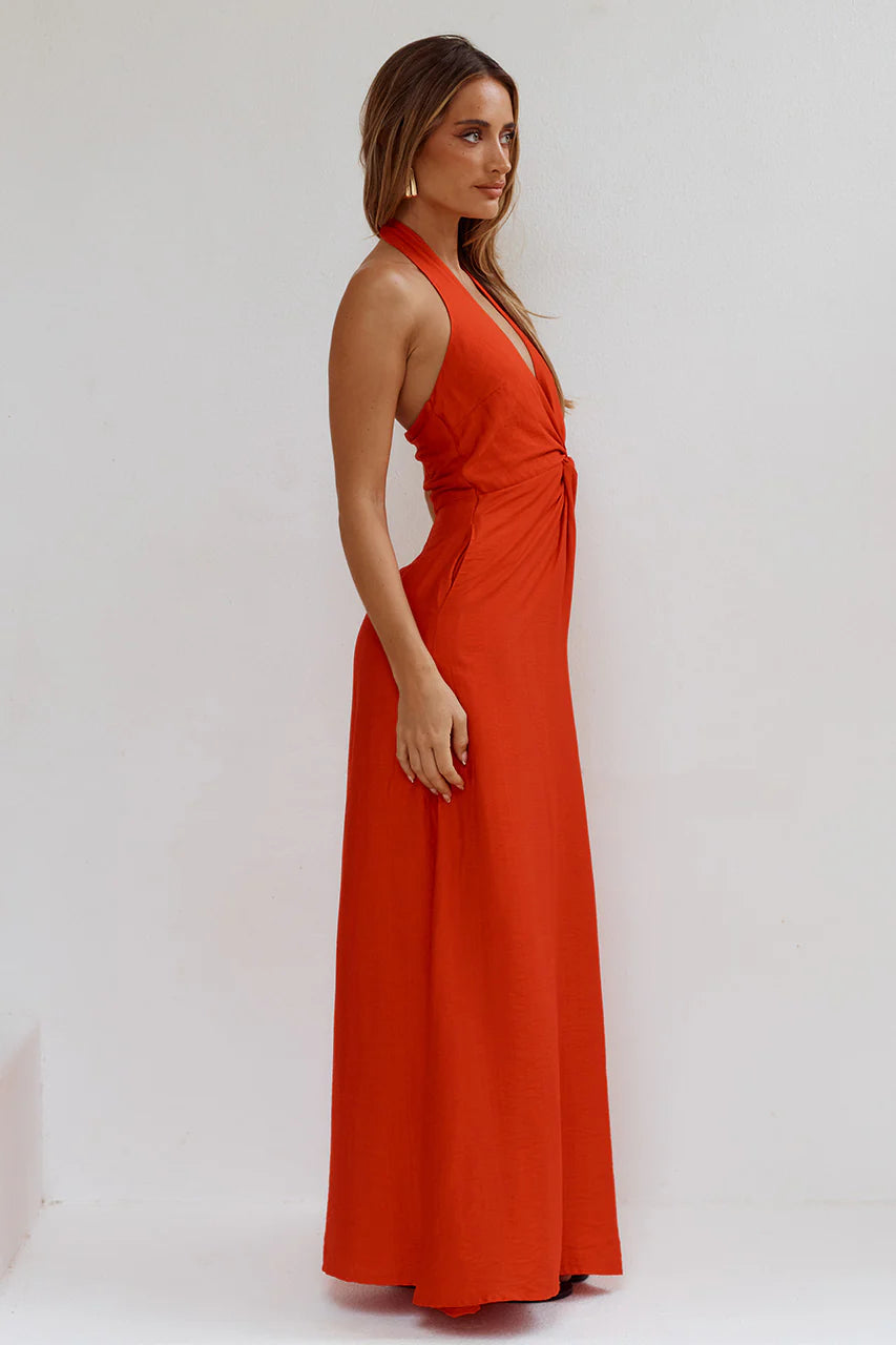 ARLI DEEP PLUNGE MAXI DRESS - RED