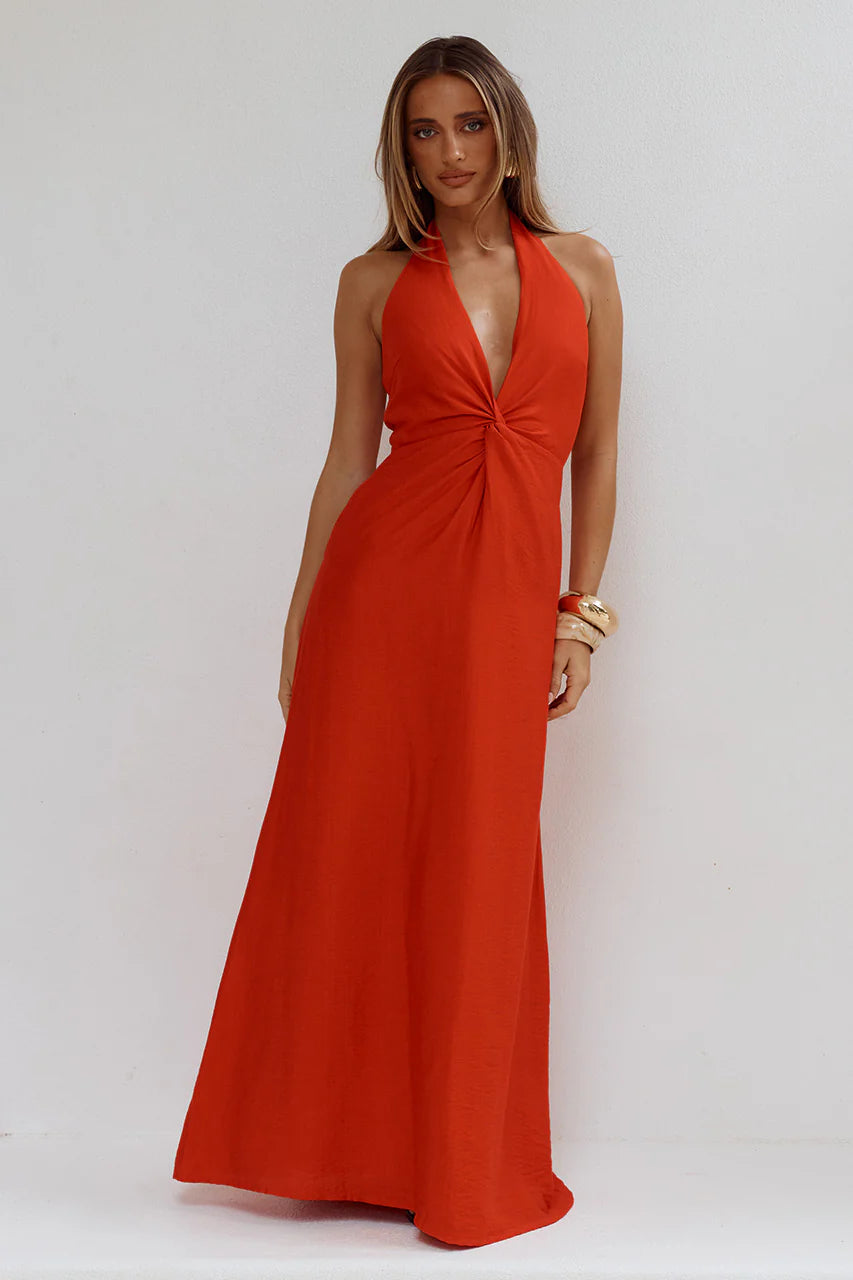 ARLI DEEP PLUNGE MAXI DRESS - RED