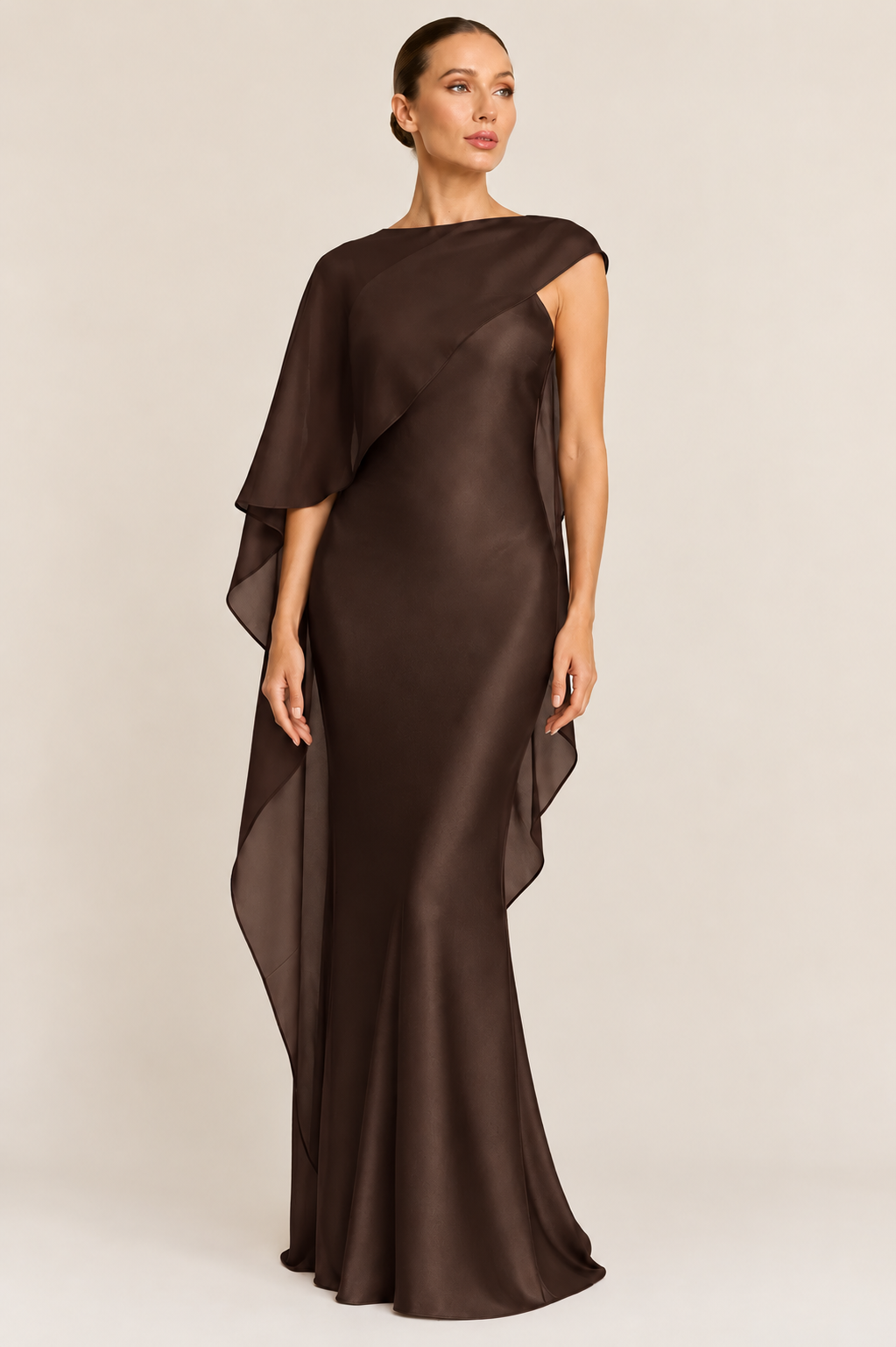 SELENE CAPE DRESS CHOCOLATE