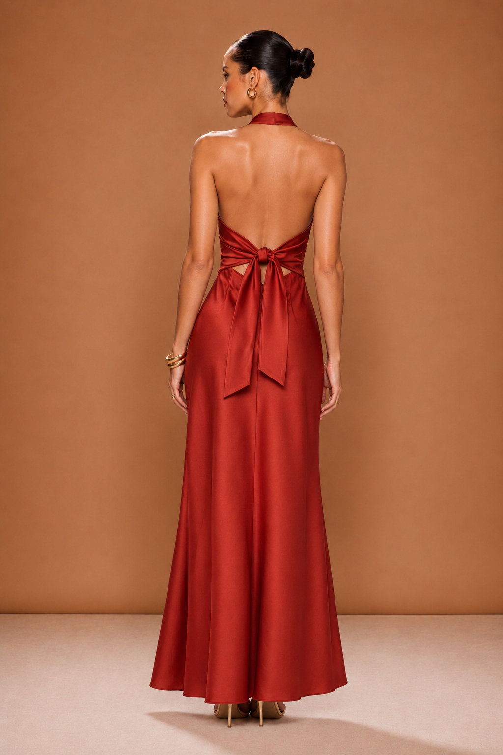 VIRIDIANA SATIN HALTER MAXI DRESS