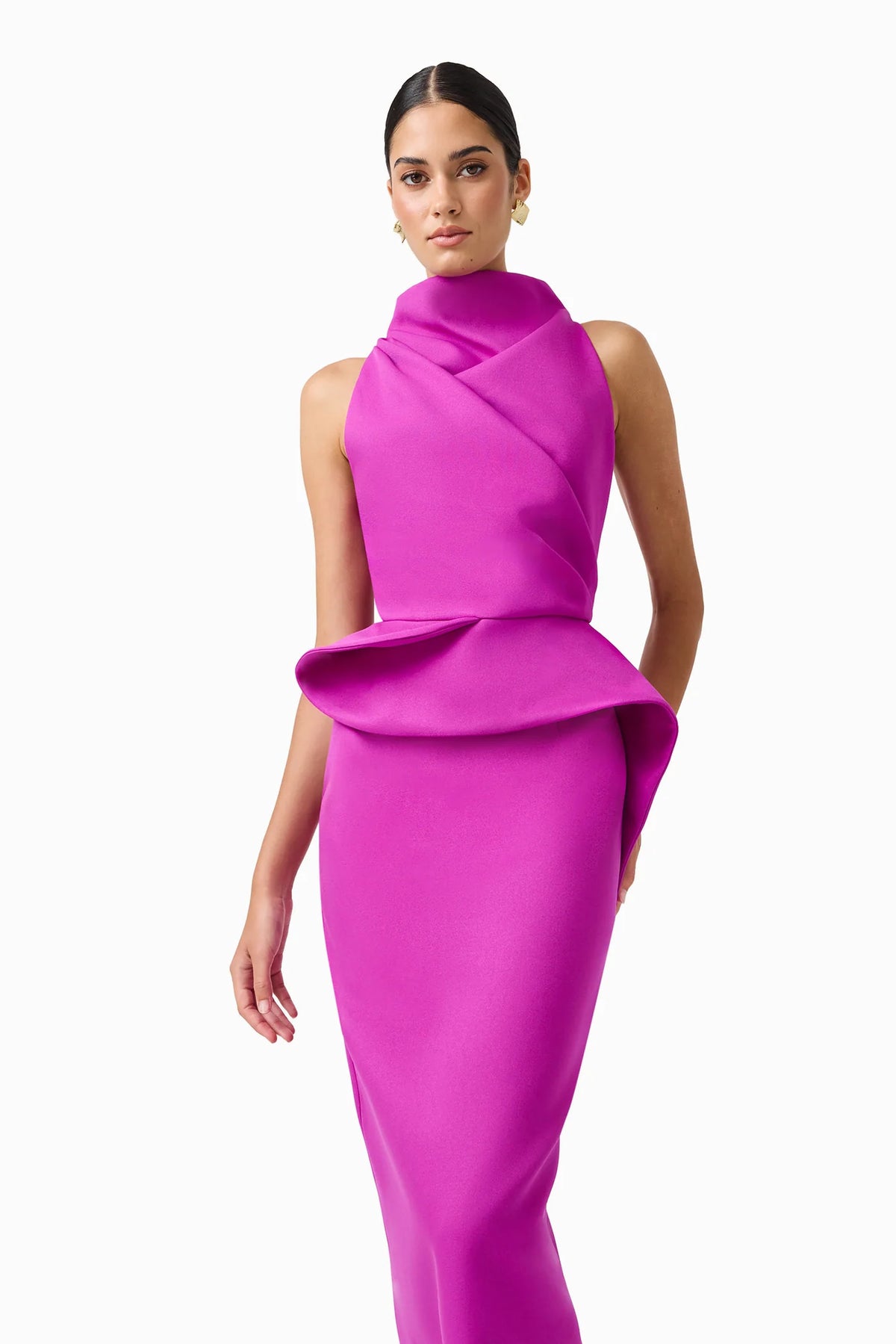 LIORIS PEPLUM GOWN IN PURPLE