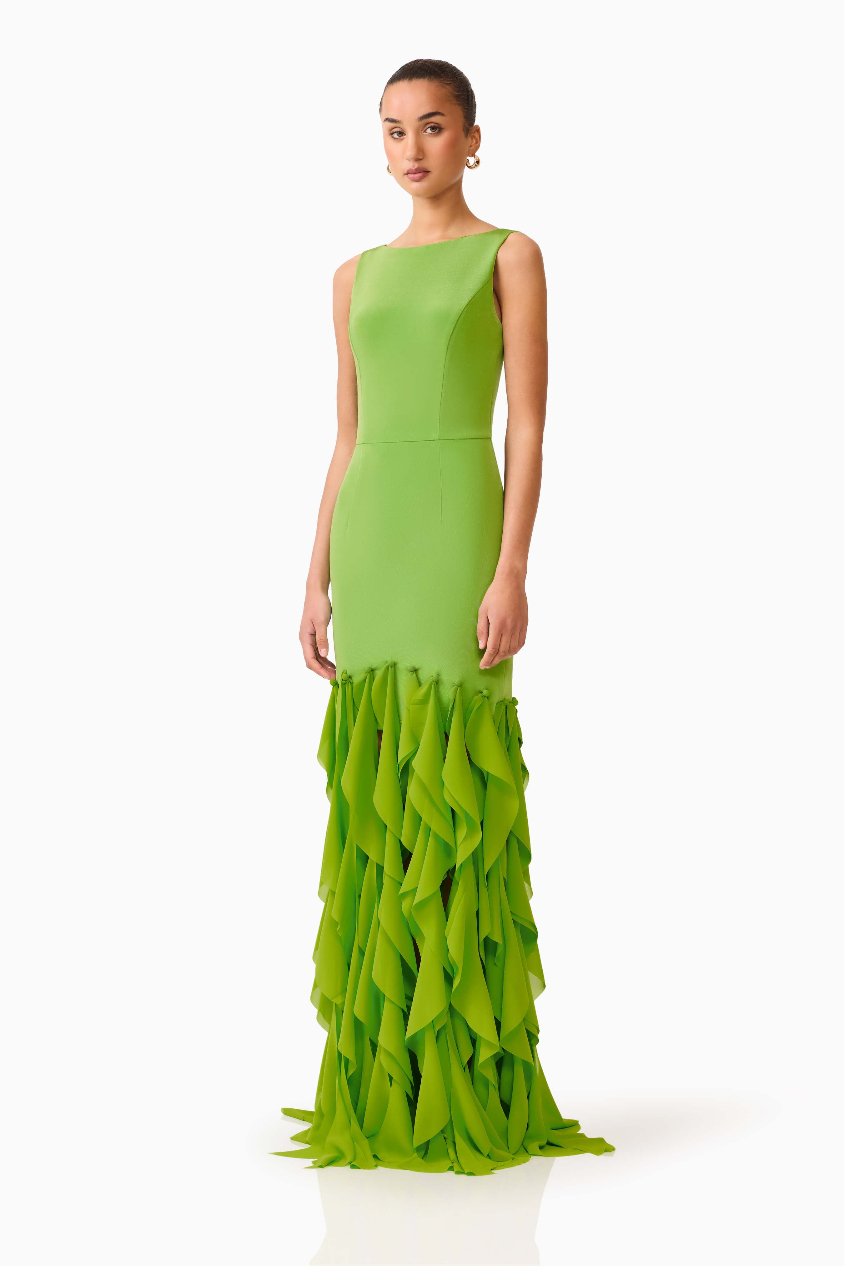 MARISON RUFFLED FRINGE GOWN