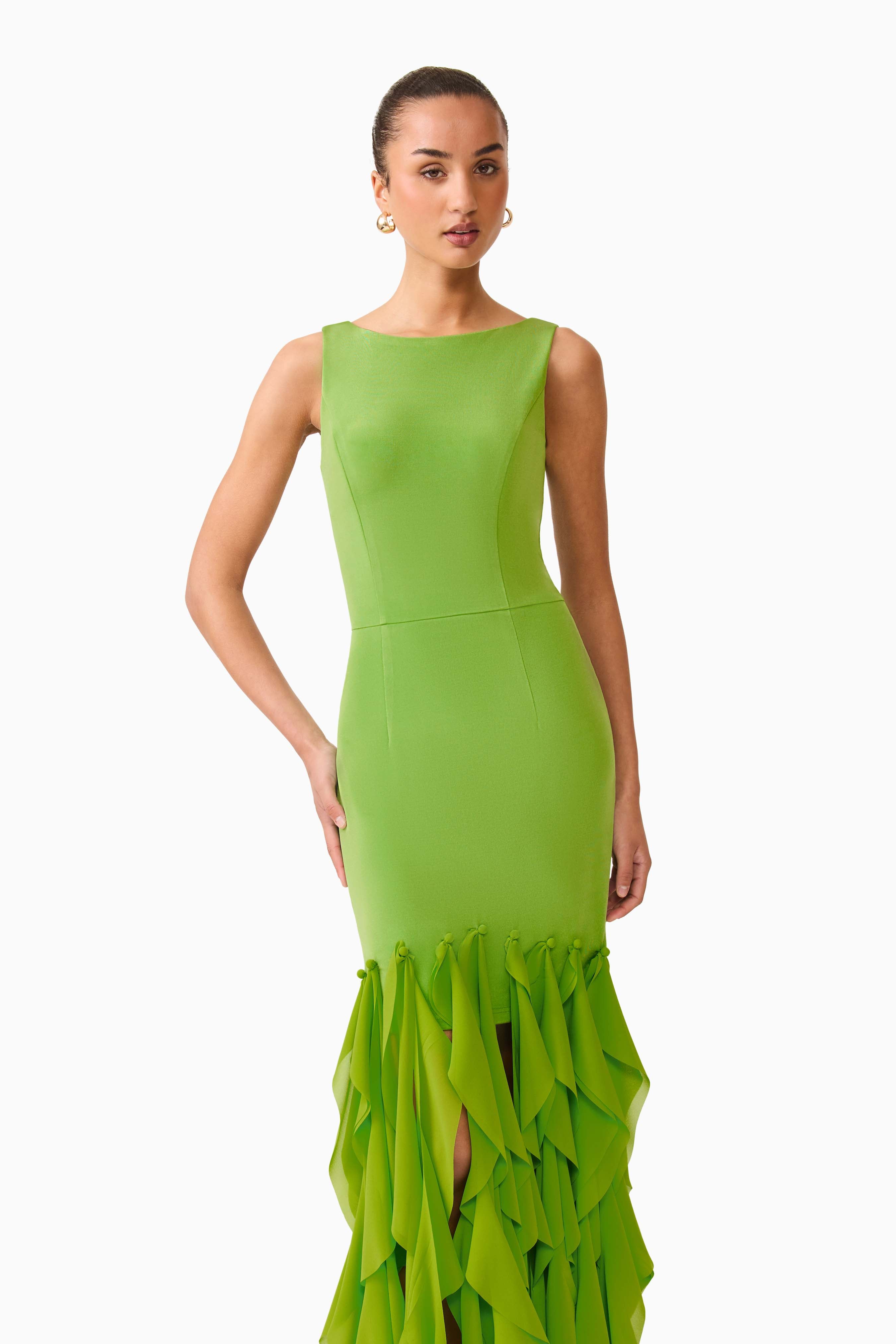MARISON RUFFLED FRINGE GOWN