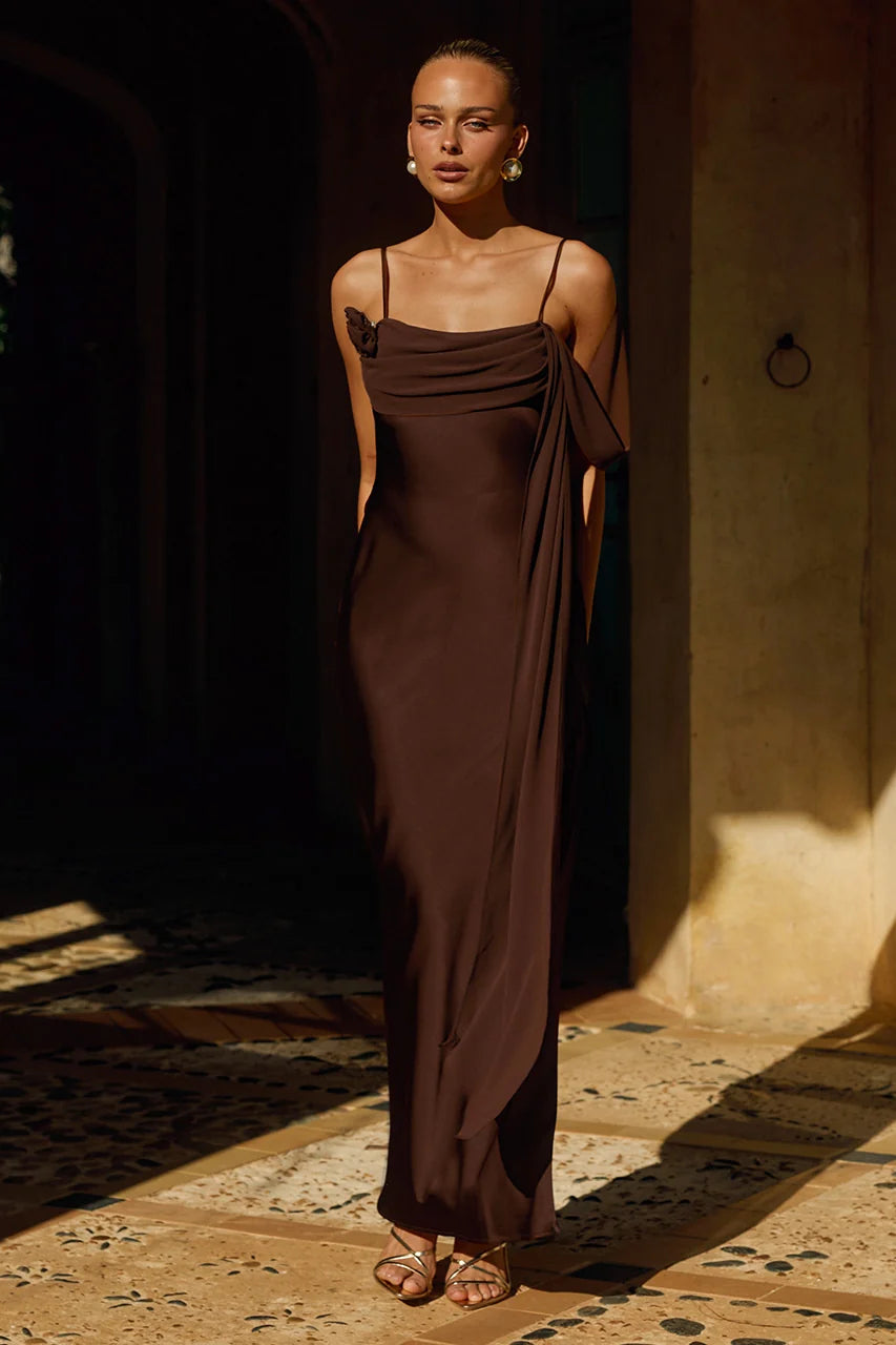 ELARA COWL MAXI DRESS - CHOCOLATE
