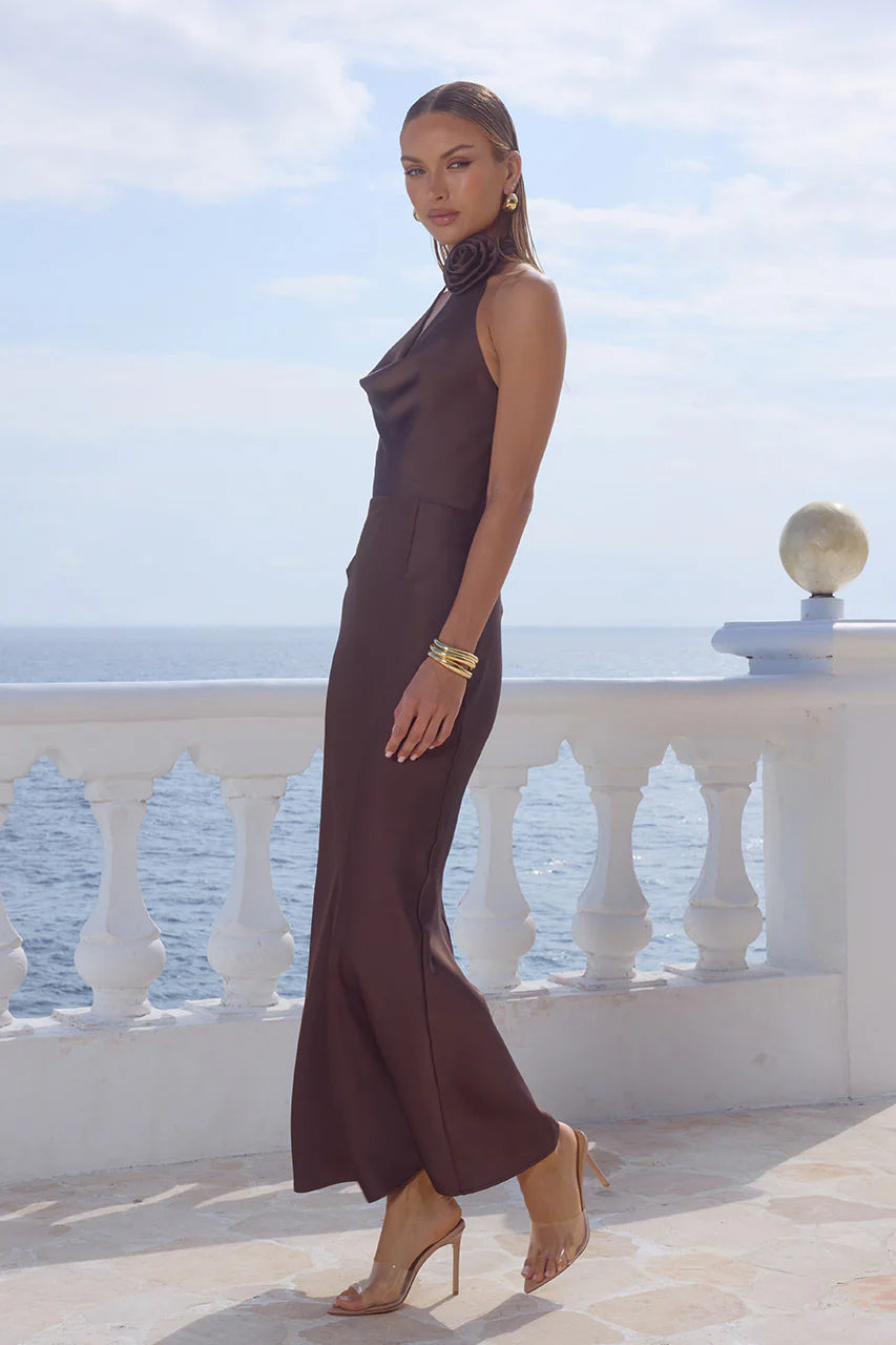 ESTELLE COWL HALTER MAXI CHOCOLATE