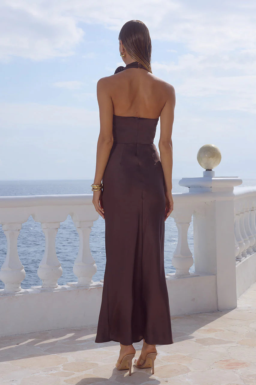 ESTELLE COWL HALTER MAXI CHOCOLATE