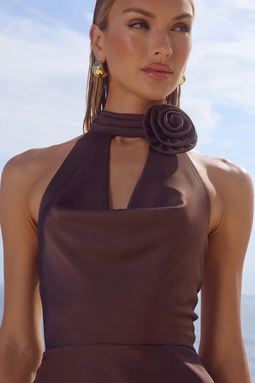 ESTELLE COWL HALTER MAXI CHOCOLATE