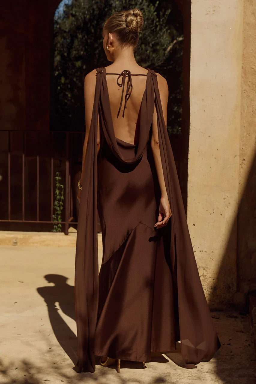 GABRIELLA COWL MAXI DRESS - CHOCOLATE