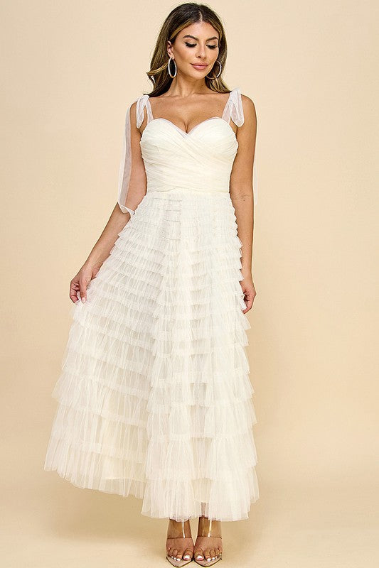 TULLE MIDI DRESS IN CREAM