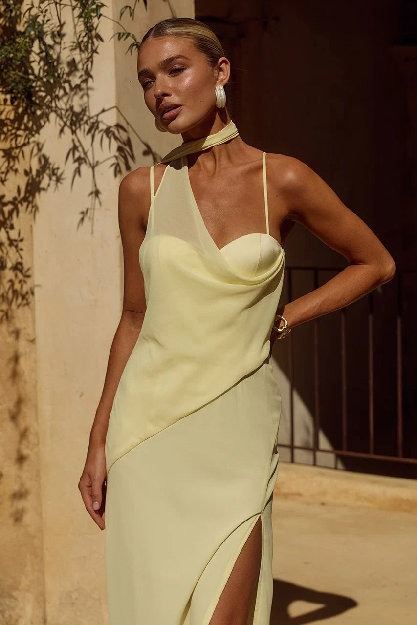 LIORA DRAPED SCARF MAXI DRESS - BUTTER