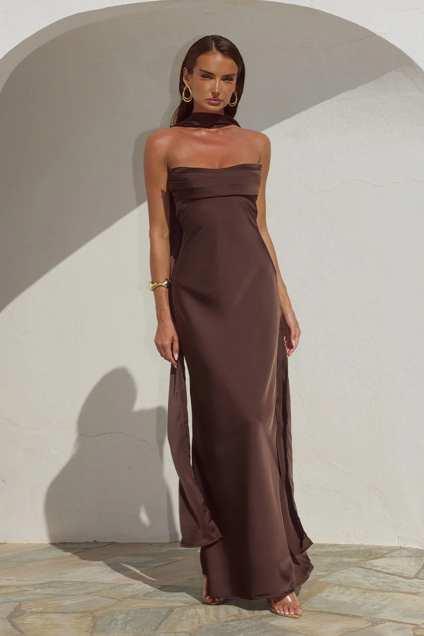 MADELEINE MAXI DRESS CHOCOLATE