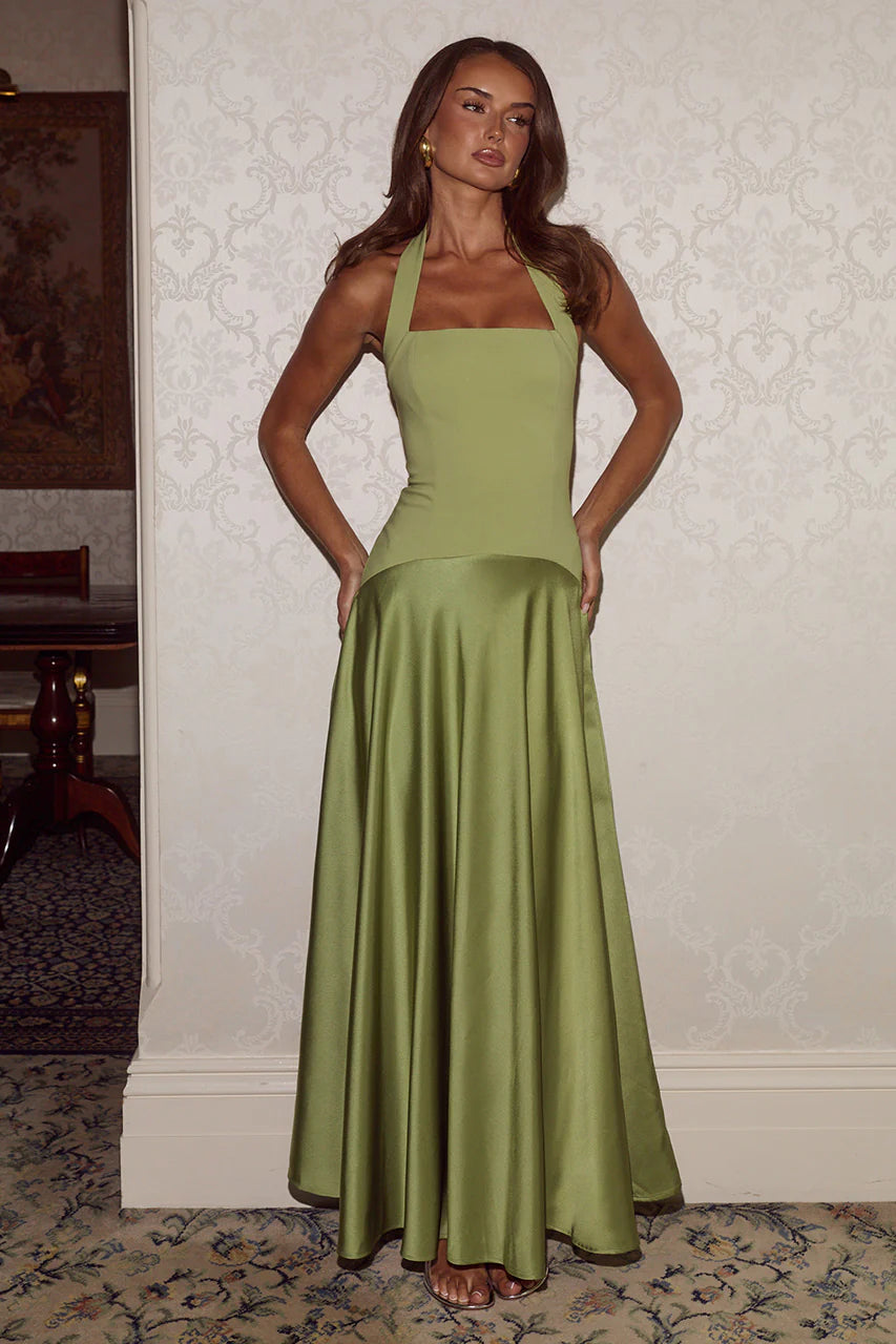 ODINA SQUARE NECK MAXI DRESS PALM