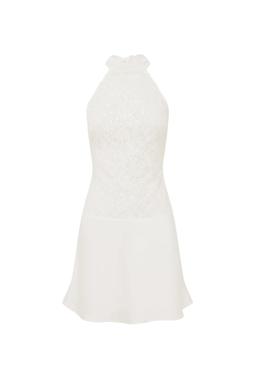 SENNA HALTER OPEN BACK MINI DRESS - WHITE