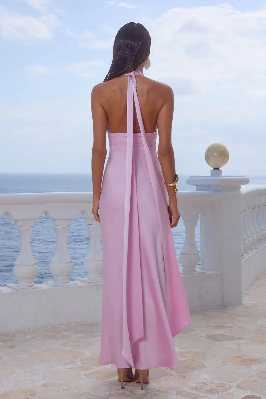 SYLVIE PLUNGE V NECK MAXI BABY PINK