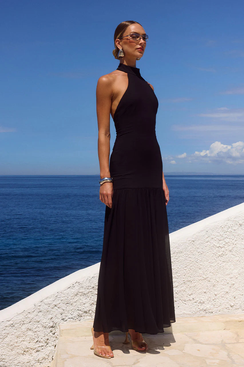 YAZMIN HALTER MAXI DRESS BLACK