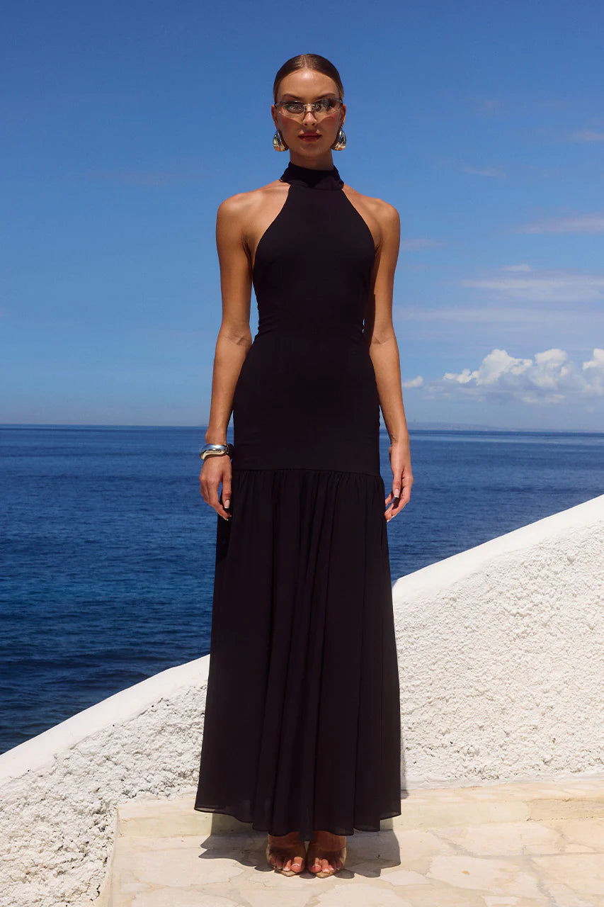 YAZMIN HALTER MAXI DRESS BLACK
