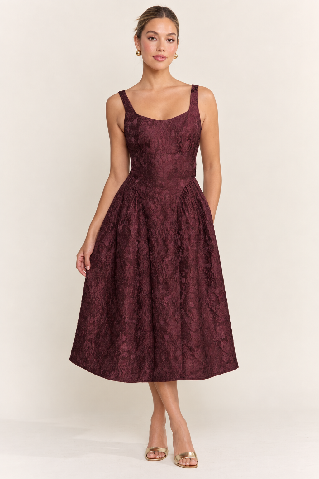 MANDY MIDI DRESS BURGUNDY