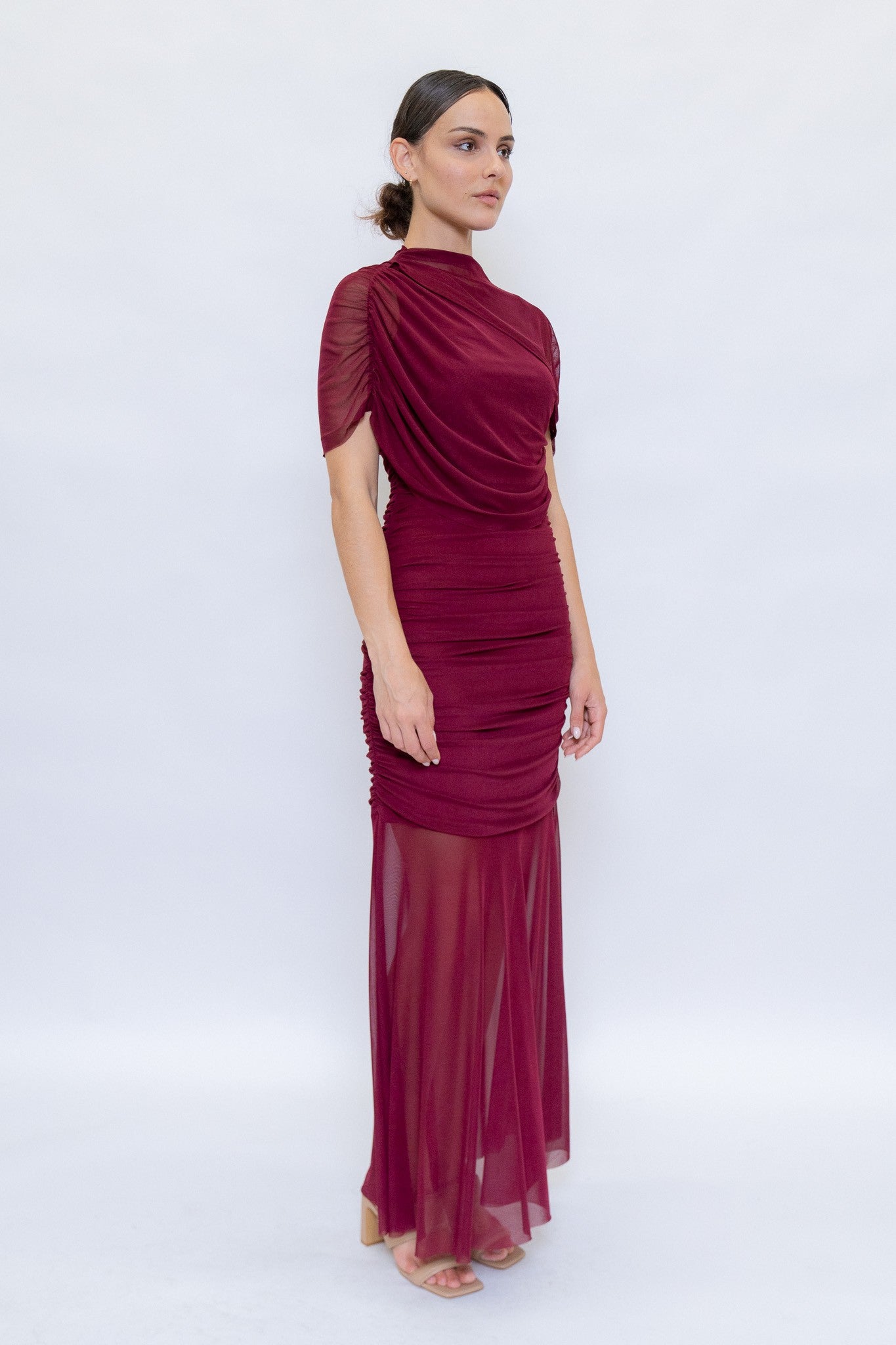 THERESA CAPE DRESS BURGUNDY