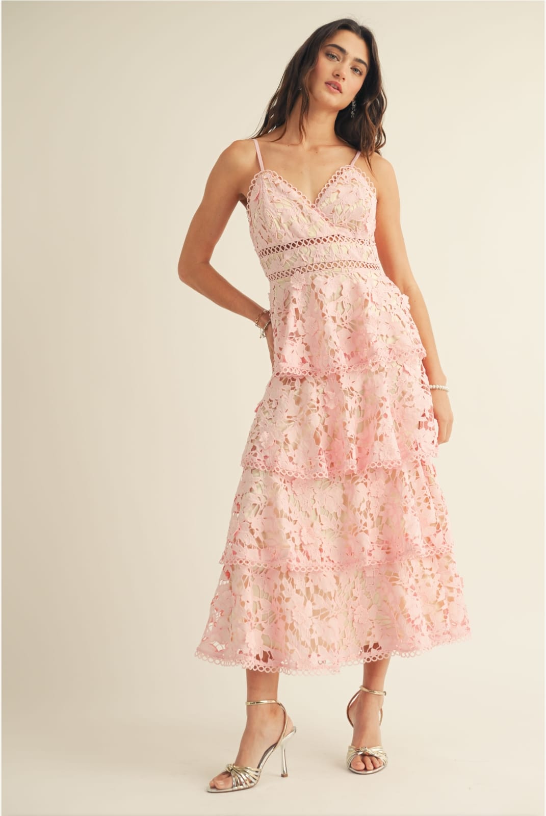 KELLY LACE PINK MIDI DRESS