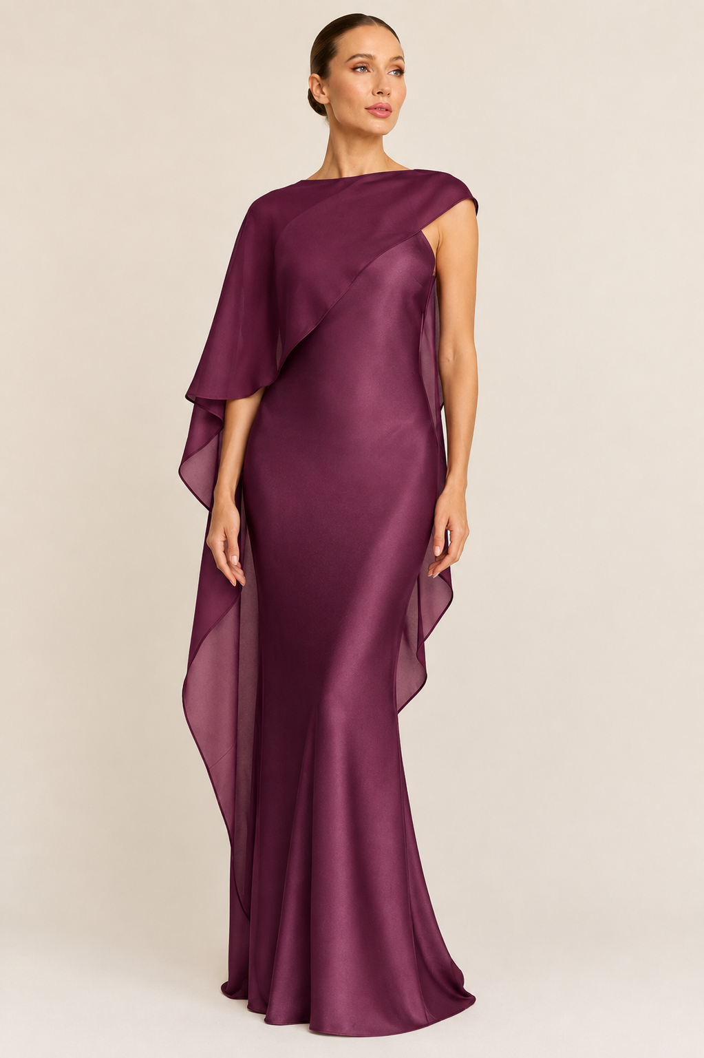 SELENE CAPE DRESS PLUM
