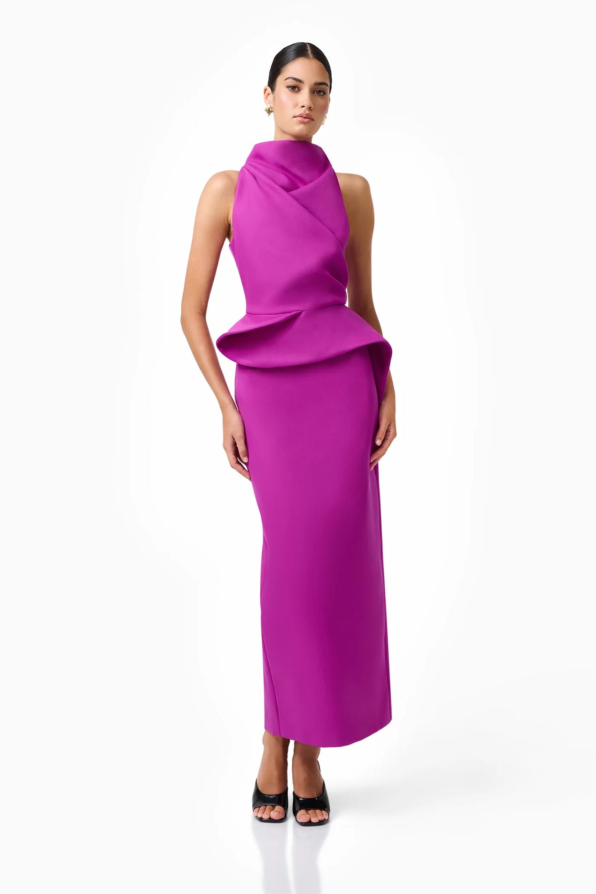 LIORIS PEPLUM GOWN IN PURPLE