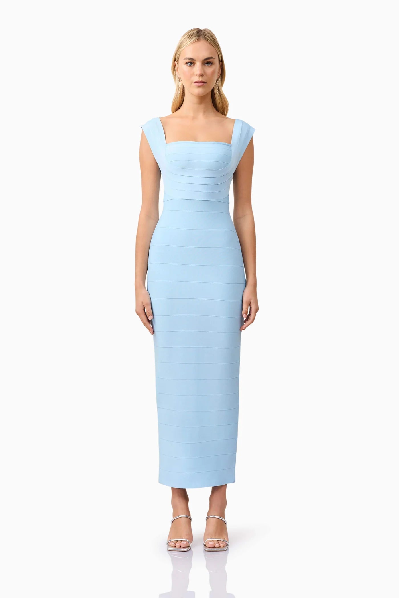 FIONA FITTED MAXI DRESS IN BLUE