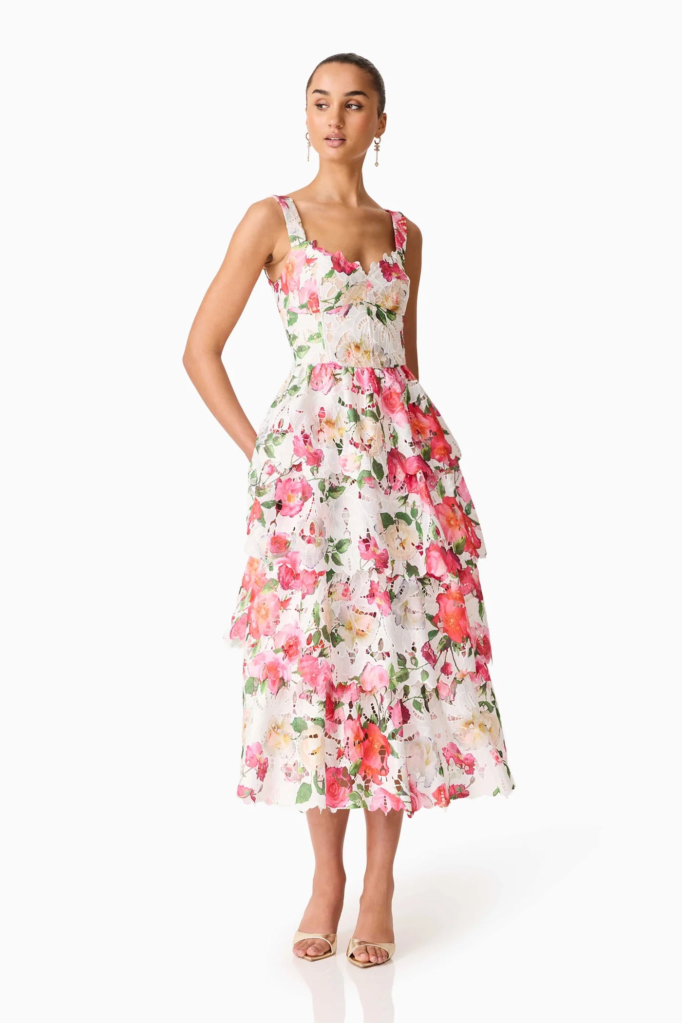 ROSELLE FRILLI MIDI DRESS