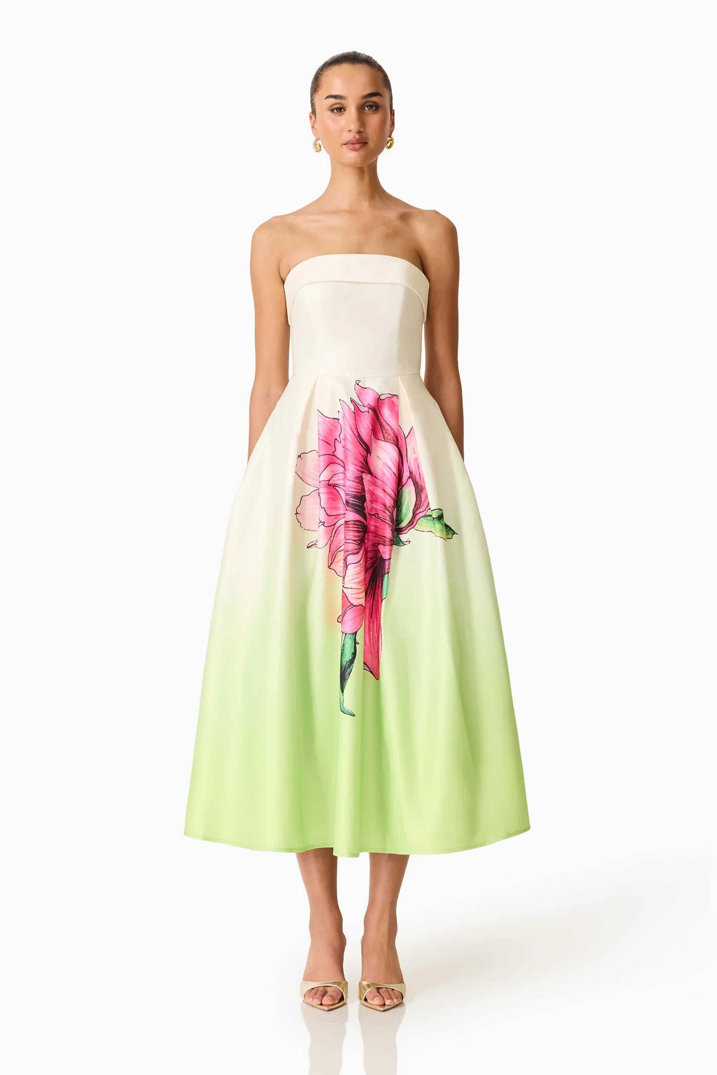 ELISIA STRAPLESS GOWN IN GREEN