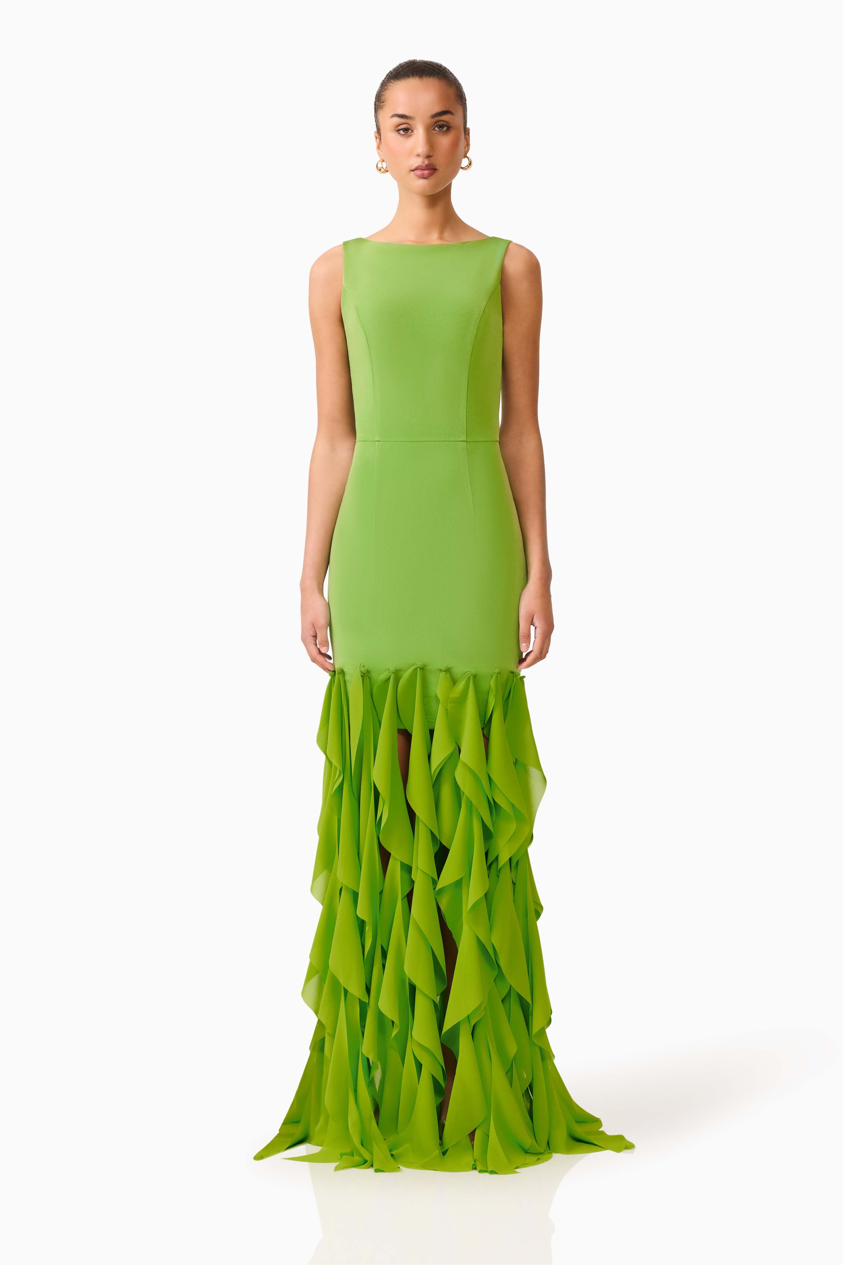 MARISON RUFFLED FRINGE GOWN