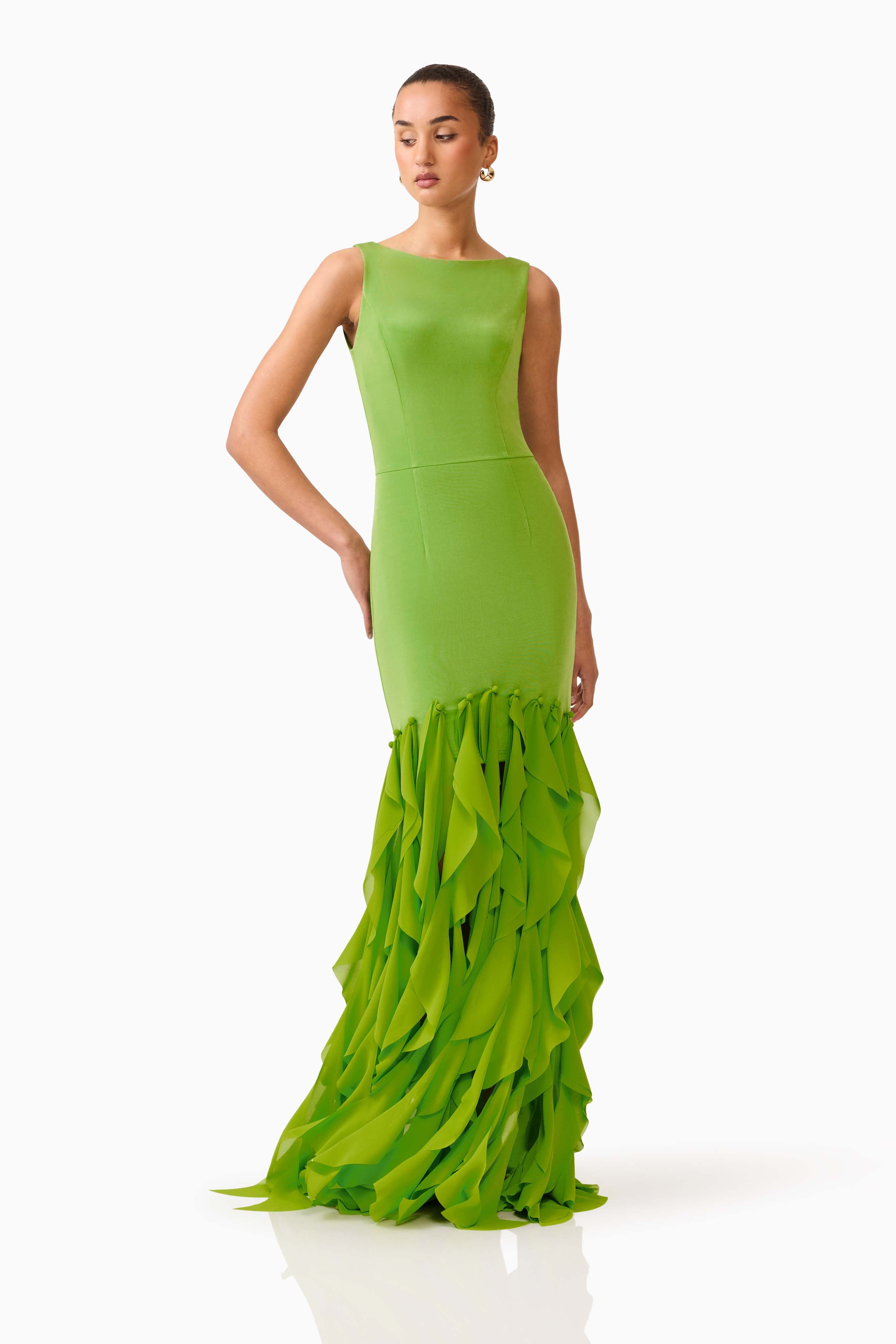 MARISON RUFFLED FRINGE GOWN