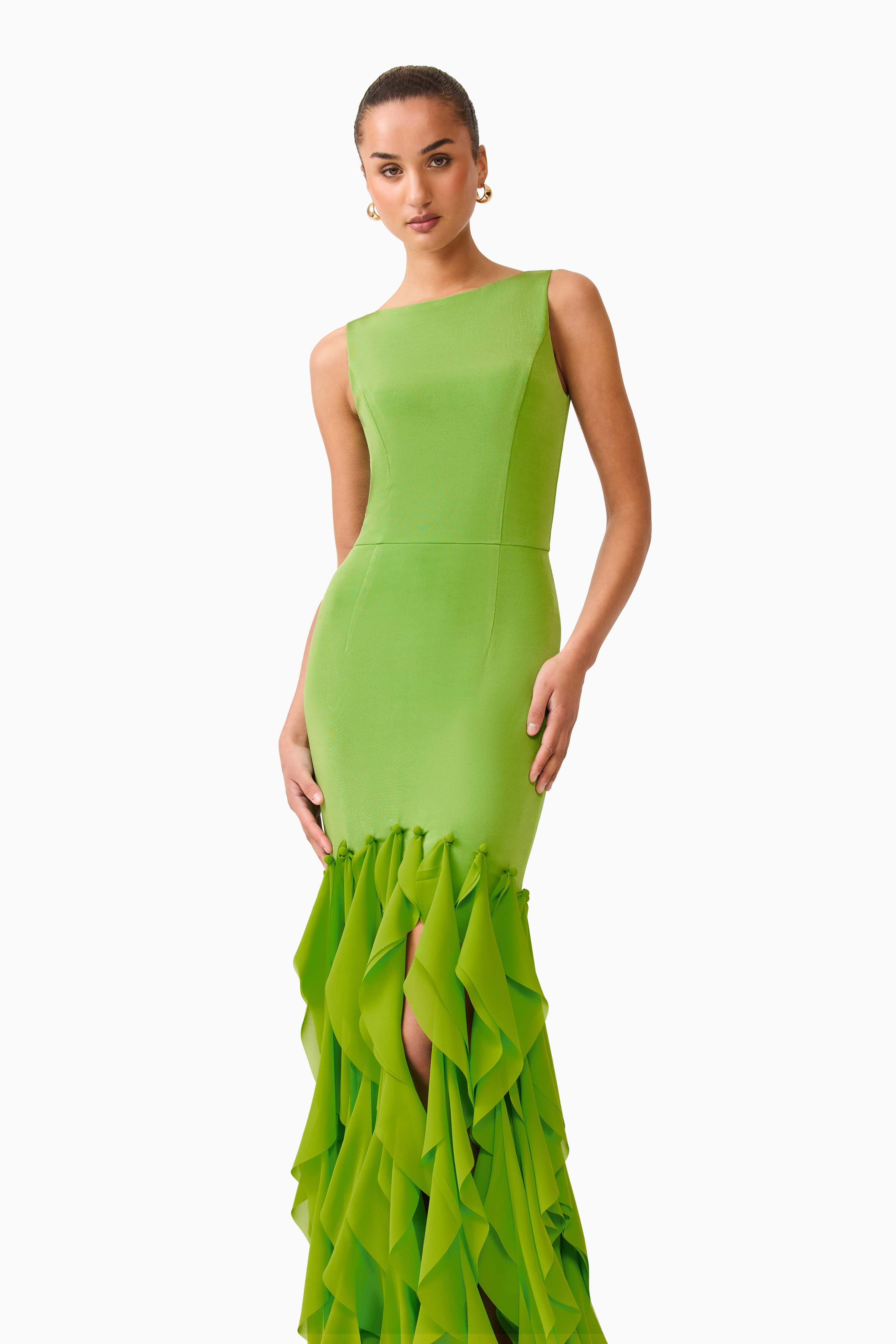 MARISON RUFFLED FRINGE GOWN