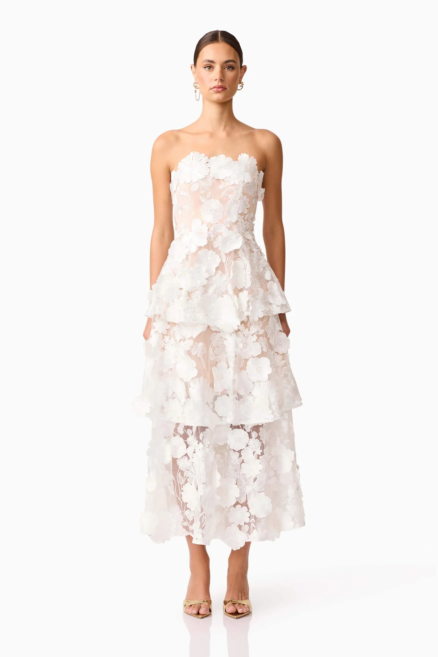 SELENE MAXI DRESS TIERED 3D WHITE
