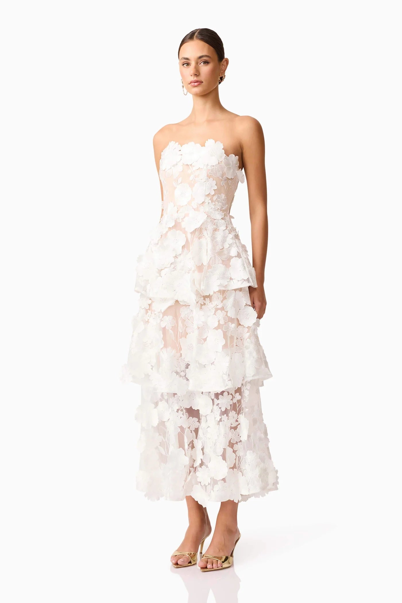 SELENE MAXI DRESS TIERED 3D WHITE