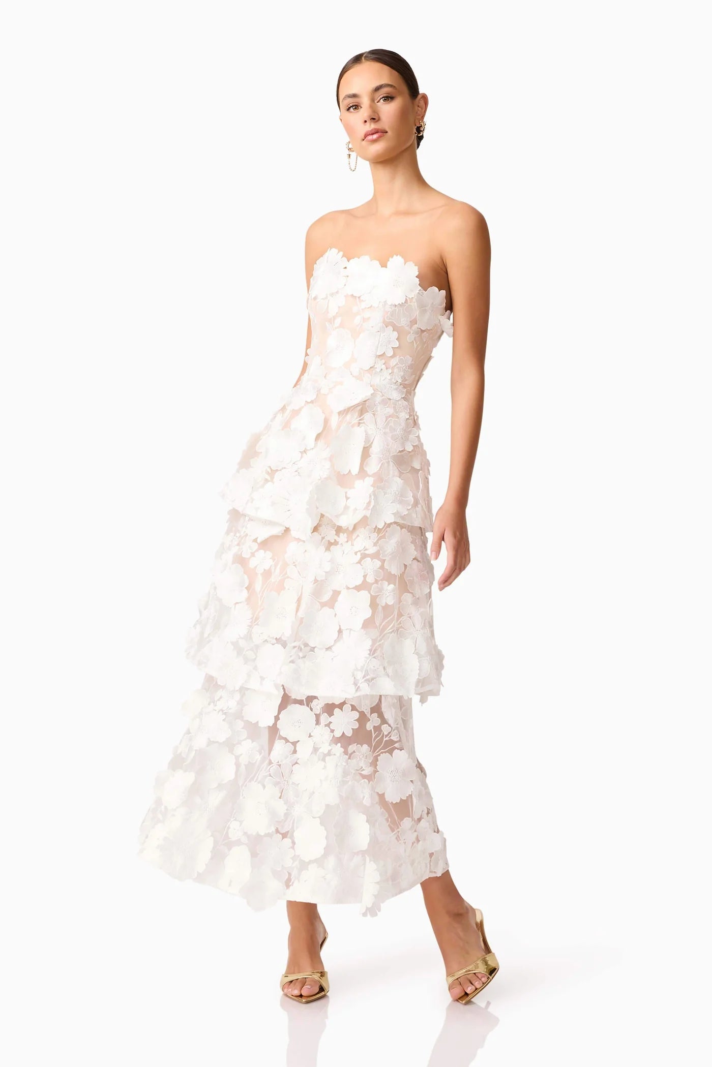 SELENE MAXI DRESS TIERED 3D WHITE