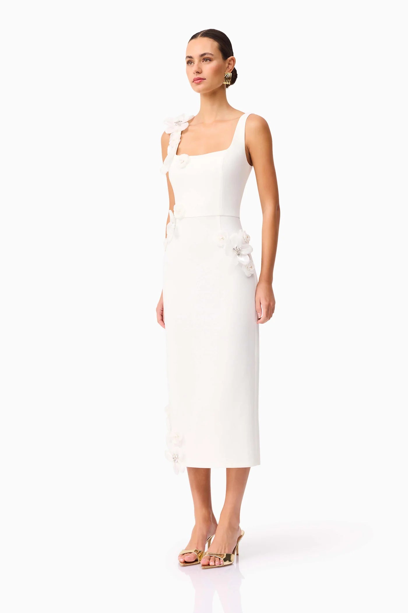 CHANTELLE 3D MIDI DRESS IN WHITE