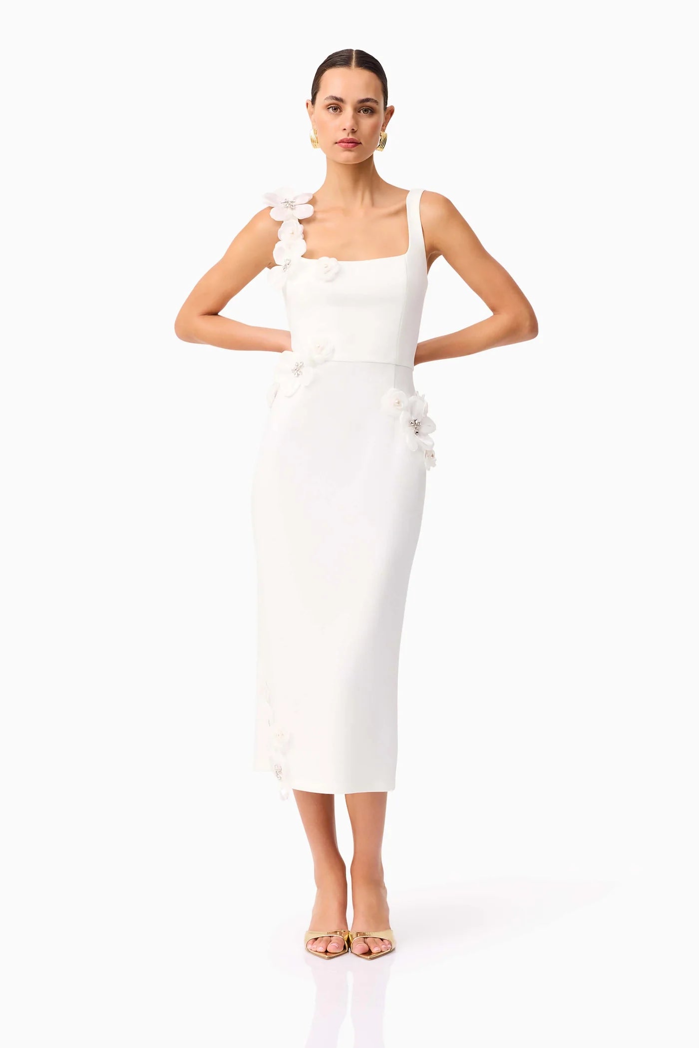 CHANTELLE 3D MIDI DRESS IN WHITE