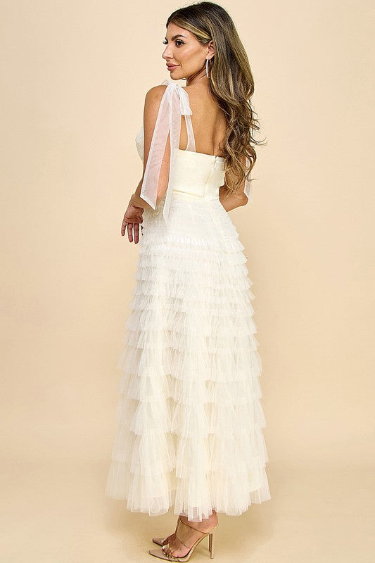 TULLE MIDI DRESS IN CREAM