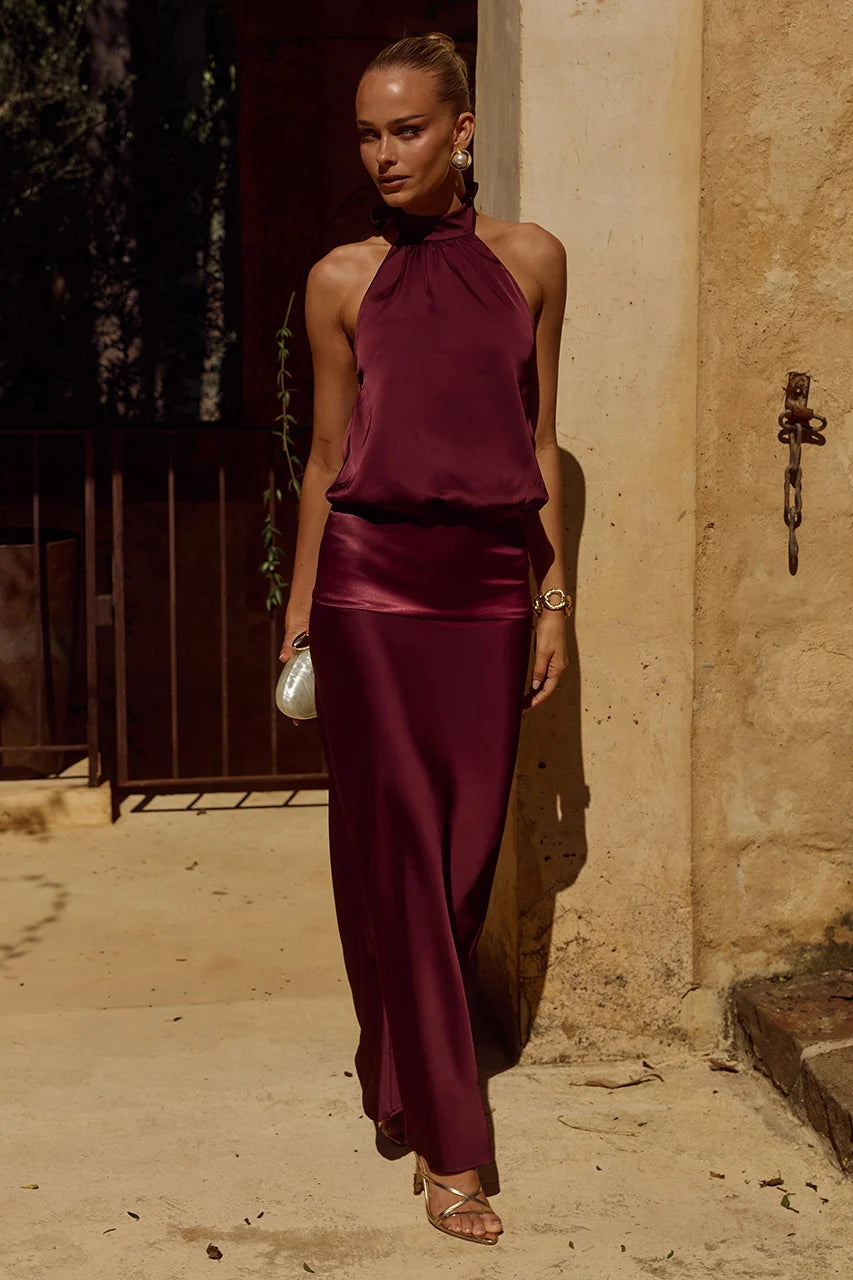 LILIETTE HALTER MAXI DRESS - PLUM