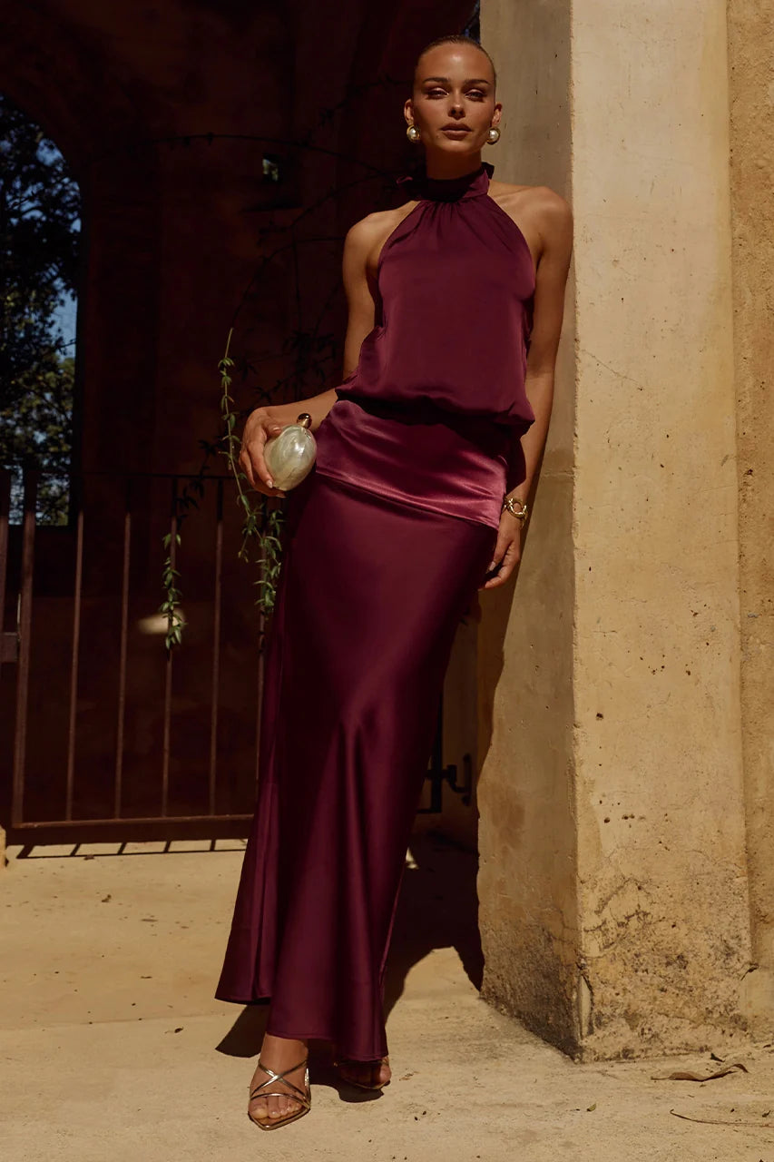 LILIETTE HALTER MAXI DRESS - PLUM