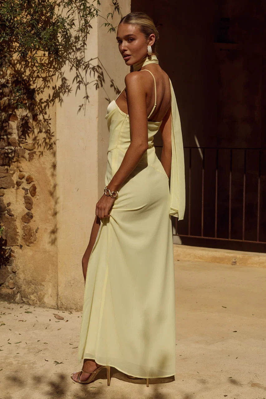 LIORA DRAPED SCARF MAXI DRESS - BUTTER