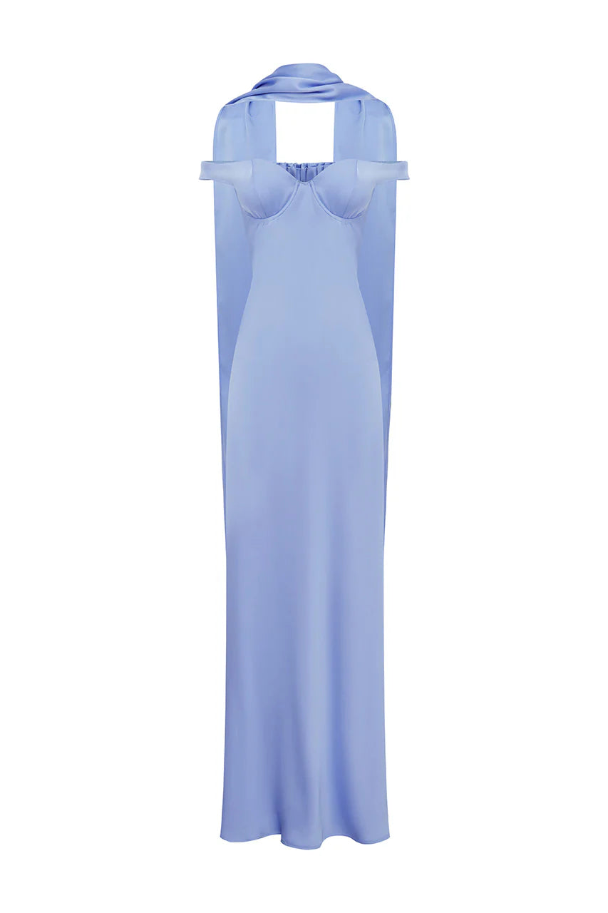 RAPHAELLA OFF SHOULDER MAXI DRESS BLUEBELL
