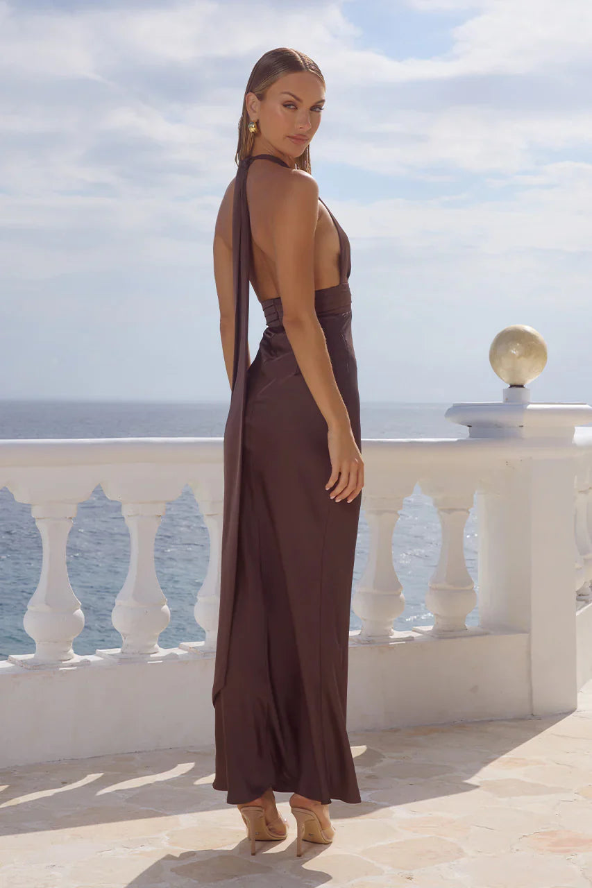 SILVIE PLUNGE V NECK CHOCOLATE