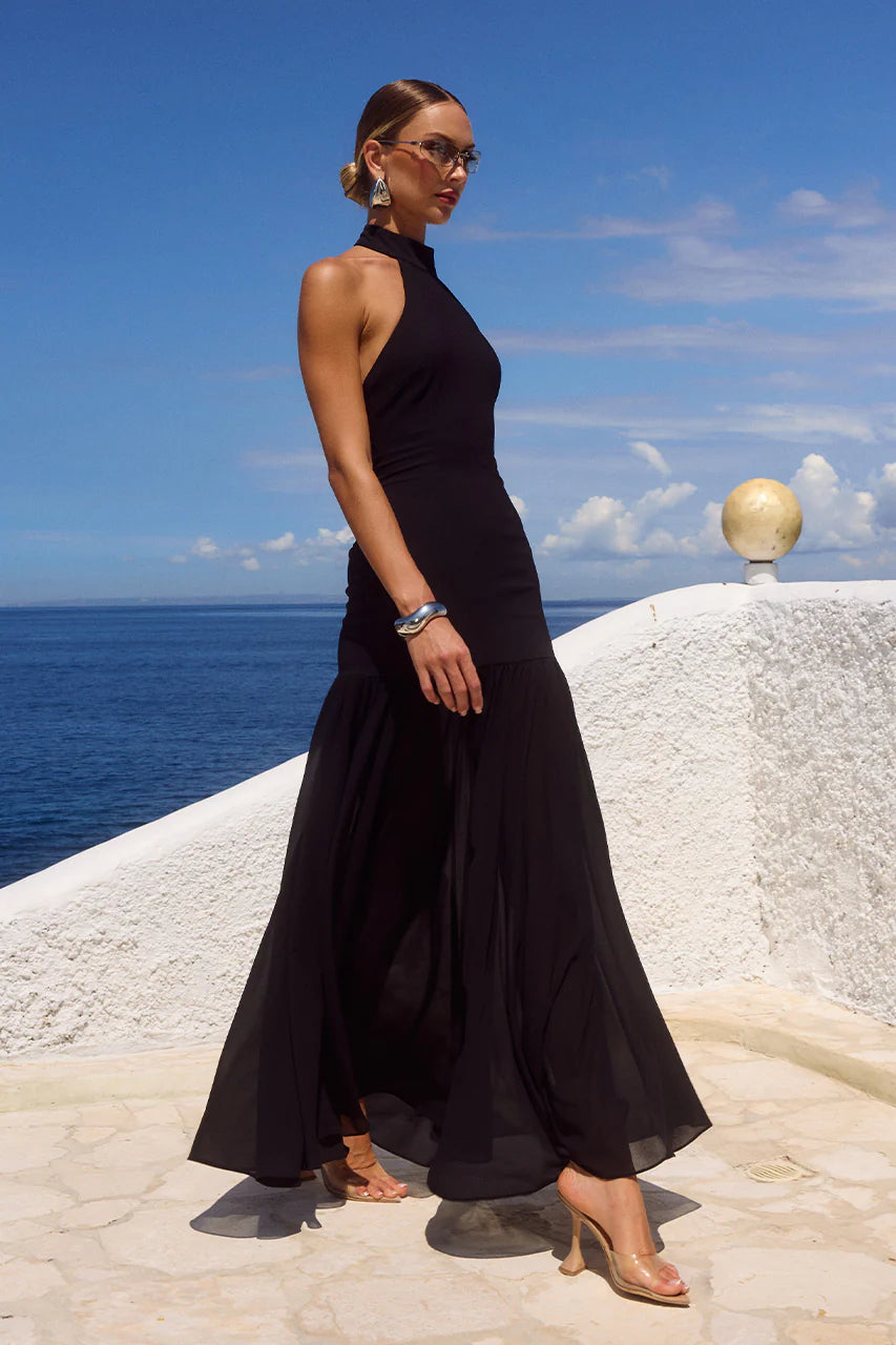 YAZMIN HALTER MAXI DRESS BLACK