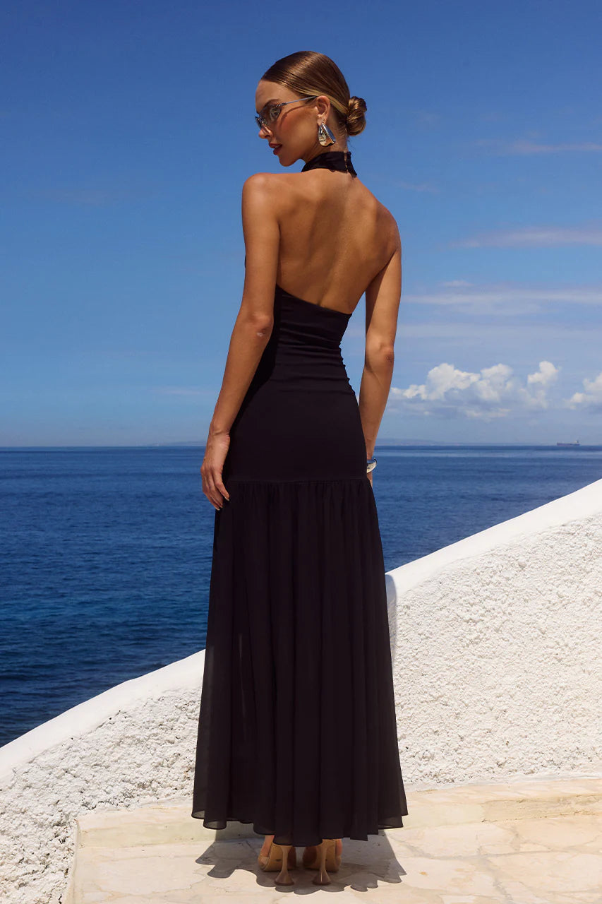 YAZMIN HALTER MAXI DRESS BLACK