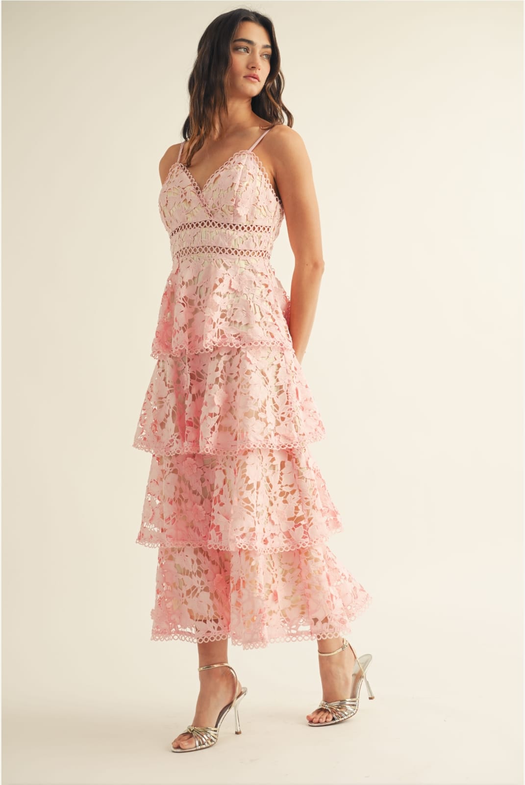 KELLY LACE PINK MIDI DRESS
